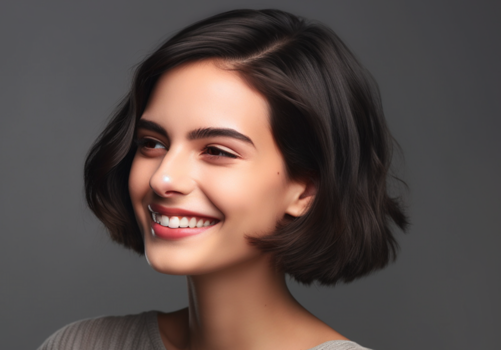 Smiling young woman with classic bob haircut